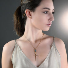 Load image into Gallery viewer, Brass Cross on w/ Semi Precious on an Adjustable Chain
