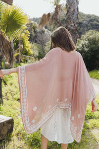 Floral Embroidered Sleeves Kimono: Taupe