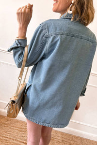 Denim Buttoned Pocketed Jacket: Dusk Blue