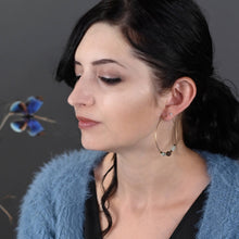 Load image into Gallery viewer, 50mm Brass Hoops w/ Semi Precious Cube and Star Cut Earrings: Aquamarine Cube - Smoky Q Star
