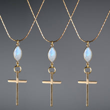 Load image into Gallery viewer, Brass Cross on w/ Semi Precious on an Adjustable Chain
