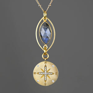 Compass w/ Stones and Semi Precious Marquise Necklace: Labradorite