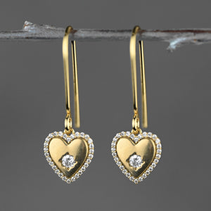 Small Vintage Heart w/ Tiny Crystals Earrings ~ Valentines