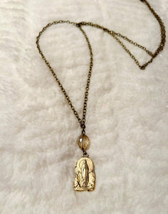 Bronze Gold Mary Necklace with Swarovski B