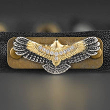 Load image into Gallery viewer, Leather Stacker Cuff w/ Freedom Eagle and Delicate Crystals: Weathered Brown
