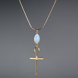 Brass Cross on w/ Semi Precious on an Adjustable Chain