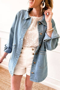 Denim Buttoned Pocketed Jacket: Dusk Blue