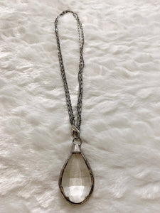 Antique Silver Tear Drop Crystal Necklace