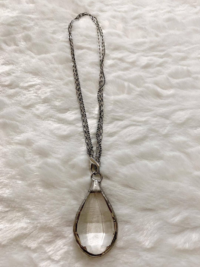 Antique Silver Tear Drop Crystal Necklace