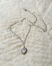 Load image into Gallery viewer, Paper clip chain silver stamped heart
