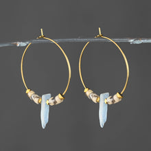 Load image into Gallery viewer, Aquamarine Slices &amp; Zebradorite Heishi Hoop Earring: Small 35mm w/ 1 Aquamarine
