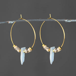 Aquamarine Slices & Zebradorite Heishi Hoop Earring: Small 35mm w/ 1 Aquamarine