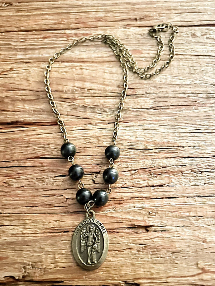 Guardian Angel Bronze Onyx Necklace