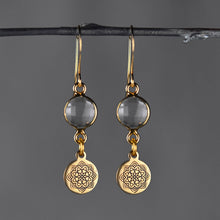 Load image into Gallery viewer, Stamped Blackened Mandala with Round Semi Precious Earrings: Pyrite
