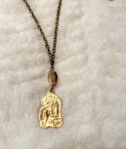 Bronze Gold Mary Necklace with Swarovski B