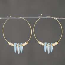 Load image into Gallery viewer, Aquamarine Slices &amp; Zebradorite Heishi Hoop Earring: Small 35mm w/ 1 Aquamarine
