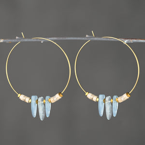 Aquamarine Slices & Zebradorite Heishi Hoop Earring: Small 35mm w/ 1 Aquamarine