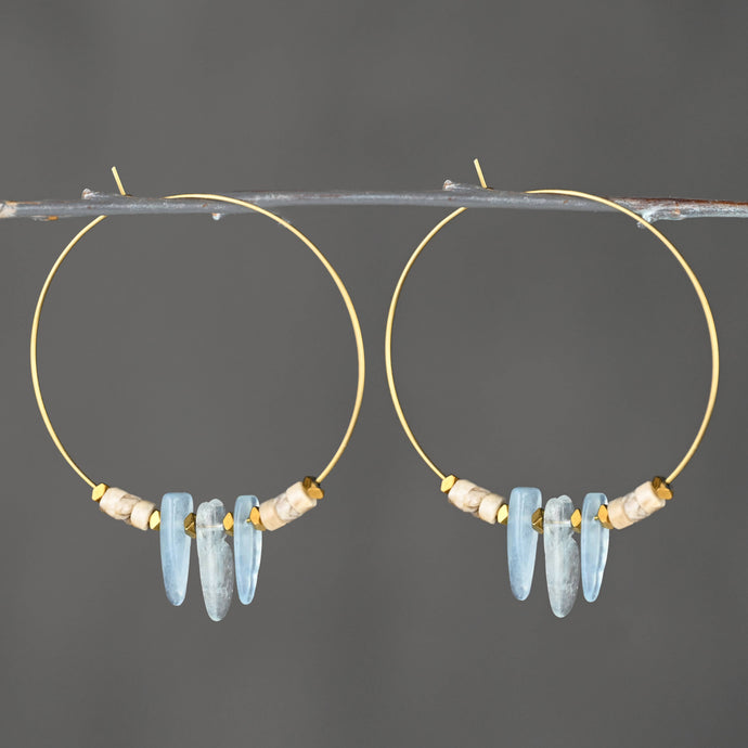 Aquamarine Slices & Zebradorite Heishi Hoop Earring: Small 35mm w/ 1 Aquamarine