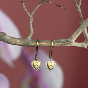 Small Vintage Heart w/ Tiny Crystals Earrings ~ Valentines