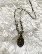 Load image into Gallery viewer, Guardian Bronze Angel Matt Gray Swarovski Necklace
