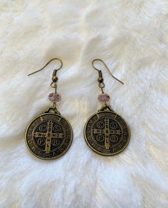 Saint Benito Bronze Black Swarovski Earrings