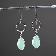 Load image into Gallery viewer, Gunmetal Small Circle Earrings with Stone Drop Earrings: London Blue
