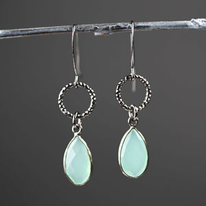 Gunmetal Small Circle Earrings with Stone Drop Earrings: London Blue