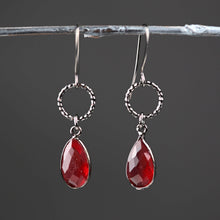 Load image into Gallery viewer, Gunmetal Small Circle Earrings with Stone Drop Earrings: London Blue
