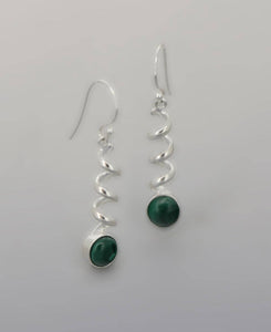 Sterling Silver and Malachite Spiral Earrings
