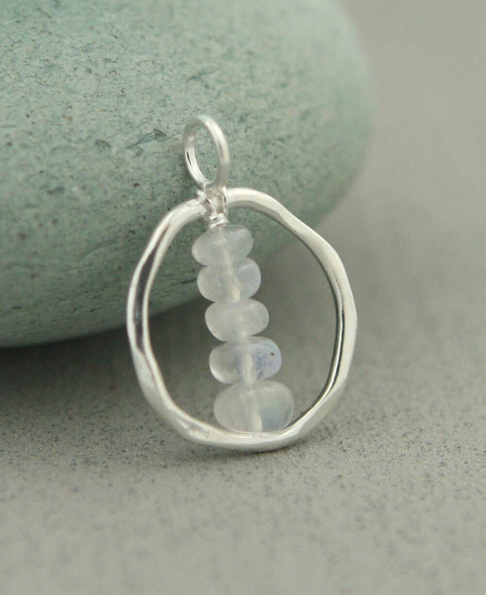 Zen Circle and Moonstone Cairn Pendant, Sterling Silver