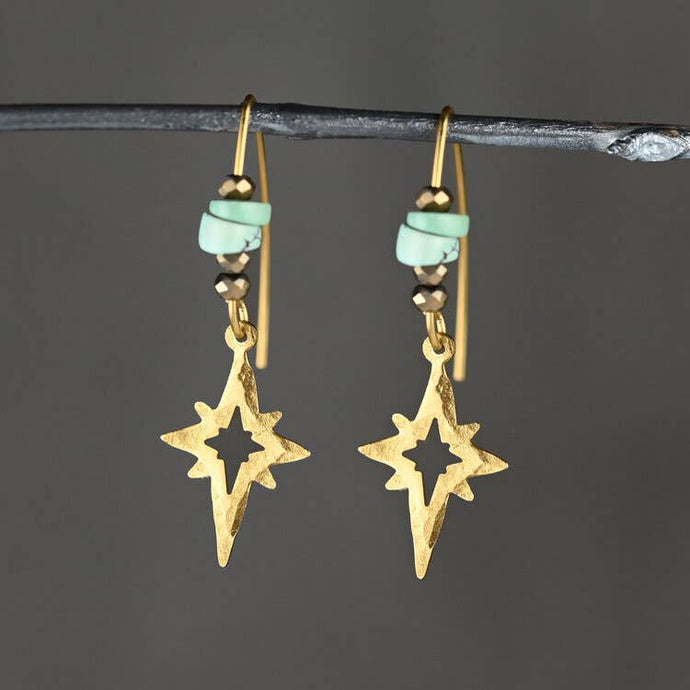 Brass Hammered North Star w/ Turquoise Jasper Earrings